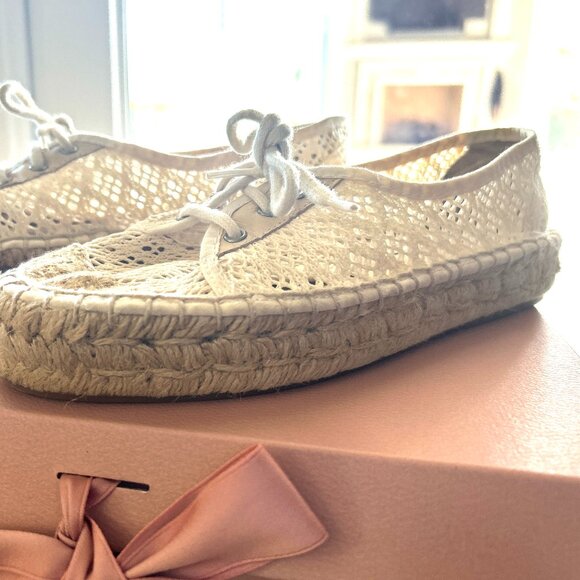 Diane von Furstenberg DVF Crochet Espadrille Beige Raffia Flats Size 36 - Picture 4 of 15